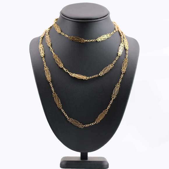 French Art Nouveau 18 Karat Yellow Gold Art Nouveau Long Necklace - Picture 10 of 16